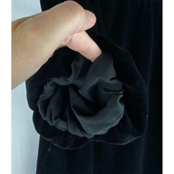 Gap Blouse Womens Medium Black Velvet Puff Sleeve Top Keyhole Ribbon Tie Holiday - Picture 6 of 12